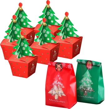 1set Christmas Candy Box Punane Roheline Puu Kuju Kingitus Kotid Küpsist, Kommi Pakend Häid Jõule Kodus DIY Pool Kaunistused