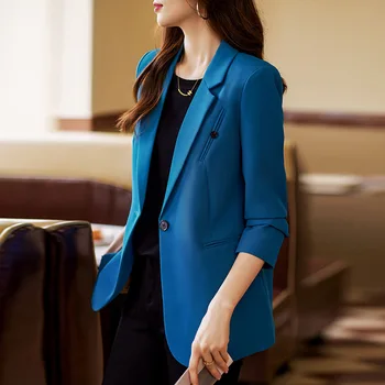 Bleiserid Naiste Väike Sinine Ülikond Jope Naistele Kevad 2023 New Kõrge kvaliteediga Mood Suured Vabaaja Ülikond Naiste Jope