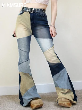 IAMSURE Vabaaja Kontrasti, Värvi Segast Põletatud Teksad Y2K Slim Kõrge Waisted Boot Cut Püksid Naiste 2023 aasta Sügisel, Talvel Streetwear