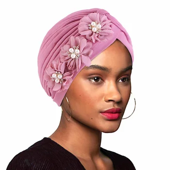 India Moslemi Naiste Ruffle Lill Turban Headwrap Keemia Mütsid Beanie Juuste Müts Turbante Mujer Hijab Pea Sall Peakatet Kate