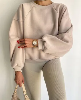 Juhuslik O-kaelus Pikk Varrukas, Hupparit Sweatershirt Office Lady Sügis-Talvine Mood Elegantne Tahke Sweatershirt Naiste 2023 Tops