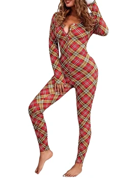 Naiste Sexy Christmas Pidžaama Jumpsuits Pikk Varrukas, Slim Fit Hubane Kole Sleepwear Xmas Pjs Romper