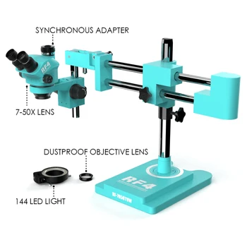 RF7050TVW Topelt-käsi Boom Stand Trinocular Mikroskoop koos 144 LED-Valgus-ja Tolmukindel Len Mobiiltelefoni Säilitada Tööriistad