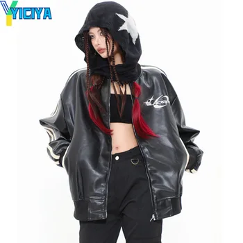 YICIYA nahast jakk Triip Disain tikandid racing pesapalli naiste mantel pommitaja korea fashion talvel Jakid uus varustus tops